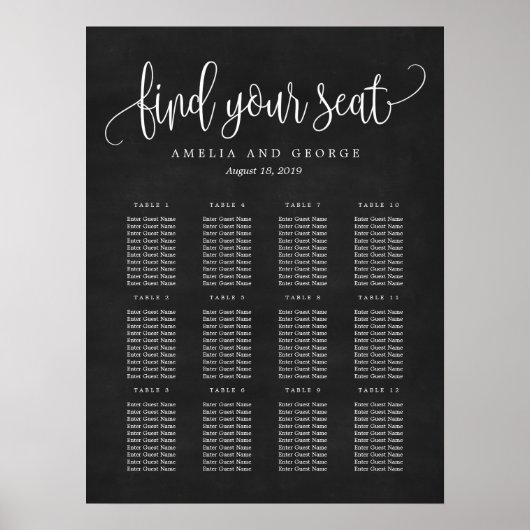 Schönes Calligrafy Seating Chart Poster (Vorne)