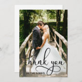 Schönes Calligraphy Script Foto Wedding Dankeskarte (Vorne/Hinten)