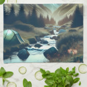 Schönes Camping mit Bergen und Zelt Geschirrtuch (Gefaltet)