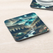 Schönes Camping mit Bergen und Zelt Getränkeuntersetzer (Linke Seite)