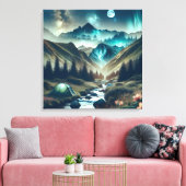 Schönes Camping mit Bergen und Zelt Leinwanddruck (Insitu (Wohnzimmer))