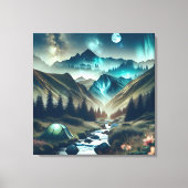 Schönes Camping mit Bergen und Zelt Leinwanddruck (Vorderseite)