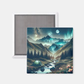 Schönes Camping mit Bergen und Zelt Magnet (Vorderseite/Rückseite)