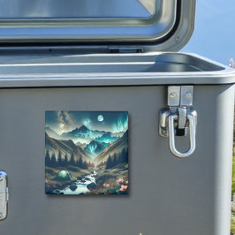 Schönes Camping mit Bergen und Zelt Magnet