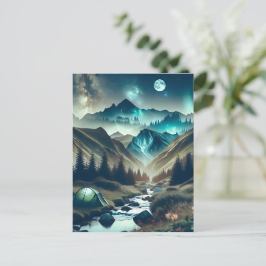 Schönes Camping mit Bergen und Zelt Postkarte (Stehend Vorderseite)