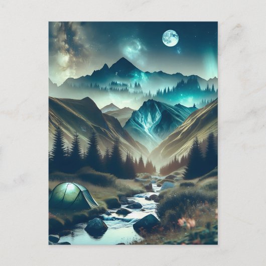 Schönes Camping mit Bergen und Zelt Postkarte (Vorderseite)
