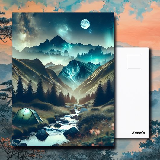 Schönes Camping mit Bergen und Zelt Postkarte