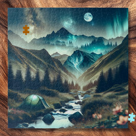 Schönes Camping mit Bergen und Zelt Puzzle