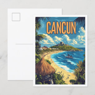 Schönes Cancun Mexico Vintage-Illustration Reise Postkarte