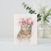 Schönes Cat Blume Crown Portrait Postkarte (Stehend Vorderseite)