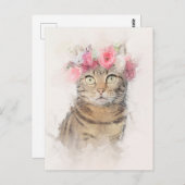 Schönes Cat Blume Crown Portrait Postkarte (Vorne/Hinten)