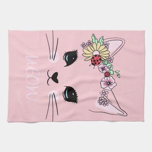 Schönes Cat Face Meow Pink Niedlich Kitten Funny C Geschirrtuch (Horizontal)