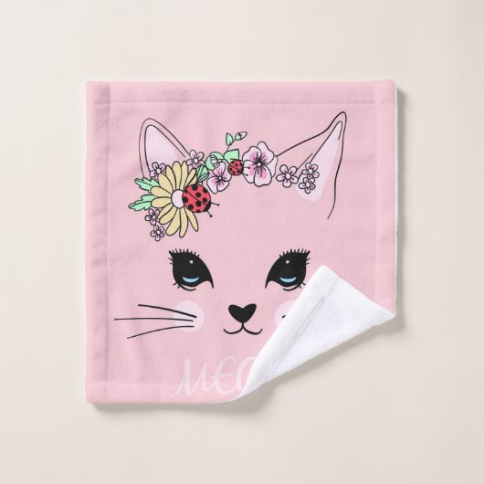 Schönes Cat Face Meow Pink Niedlich Kitten Funny C Waschlappen (Waschlappen)