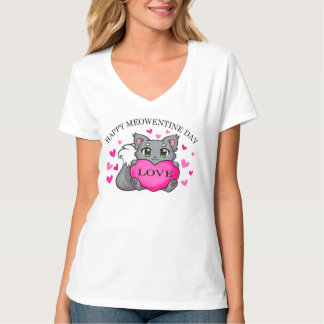 Schönes Cat Happy Meowentine Day Valentine V-Nick T-Shirt