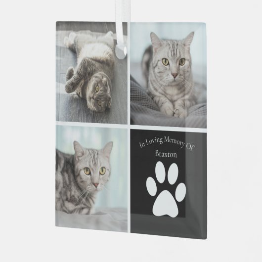 Schönes Cat Memorial Custom Pet Foto Weihnachten Ornament Aus Glas (Vorderseite links)