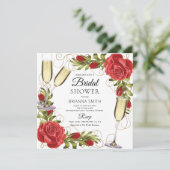 Schönes Champagner Rote Rosen Brautparty Einladung (Stehend Vorderseite)