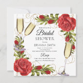 Schönes Champagner Rote Rosen Brautparty Einladung (Vorderseite)