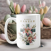 Schönes Christliches Ostern mit Blumenkreuz Kaffeetasse