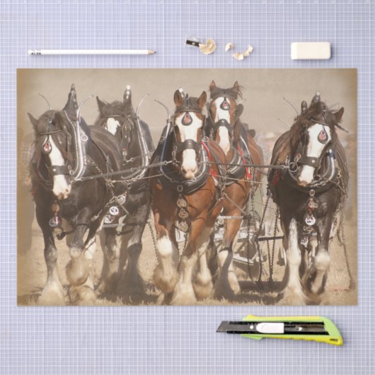 Schönes Clydesdale Pferde Pflügen - Teamarbeit Seidenpapier (Handwerk)