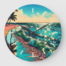 Schönes Comic Pop Art Style Beach Szene Große Wanduhr