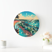 Schönes Comic Pop Art Style Beach Szene Große Wanduhr (Zuhause)