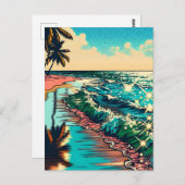 Schönes Comic Pop Art Style Beach Szene Postkarte (Vorne/Hinten)