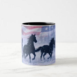 Schönes Country Western Wilde Pferde Flagge Zweifarbige Tasse