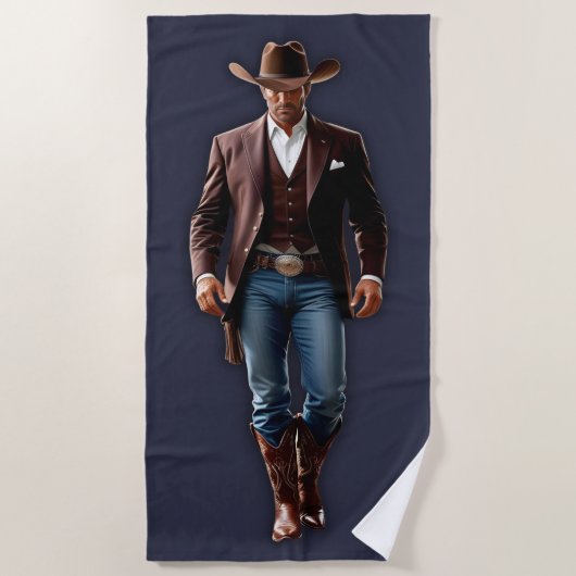 Schönes Cowboy Navy Blue & Brown Beach Handtuch (Vorderseite)