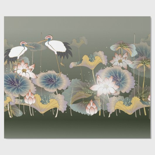 Schönes Cranes Lily Pads Wrapping Paper Geschenkpapier (Flach)