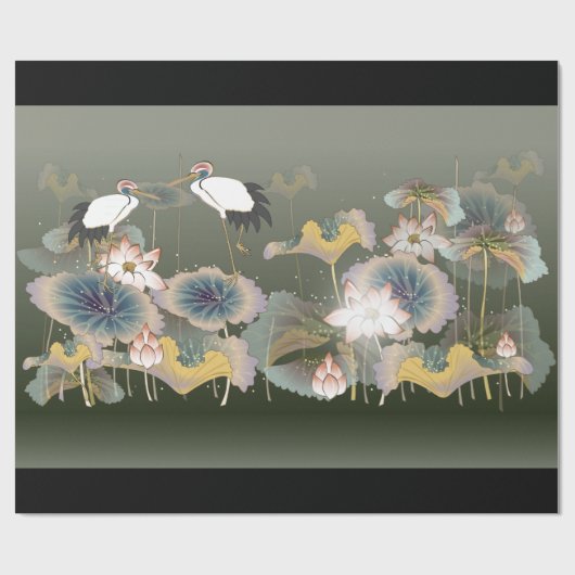 Schönes Cranes Lily Pads Wrapping Paper Geschenkpapier (Flach)