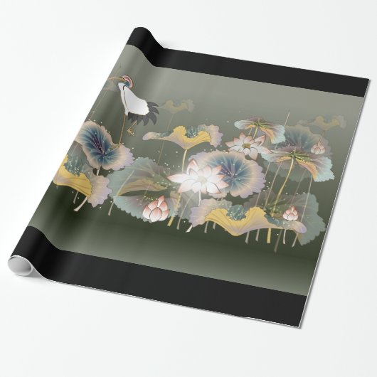 Schönes Cranes Lily Pads Wrapping Paper Geschenkpapier (Ungerollt)