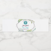 Schönes Cross Blue Floral First Heilige Kommune Wasserflaschenetikett (Einzelnes Label)