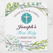 Schönes Cross Blue Floral First Heilige Kommune Weinetikett (Einzelnes Label)