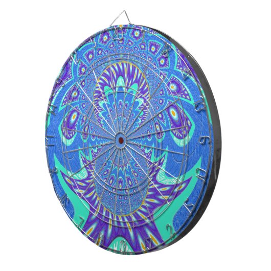 Schönes cyan-blaues Kaleidoskop-Vektordesign Dartscheibe (Vorderseite rechts)