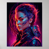 Schönes Cyber-Girl-Synthwave-Cooles Frauenportrait Poster (Vorne)