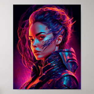 Schönes Cyber-Girl-Synthwave-Cooles Frauenportrait Poster