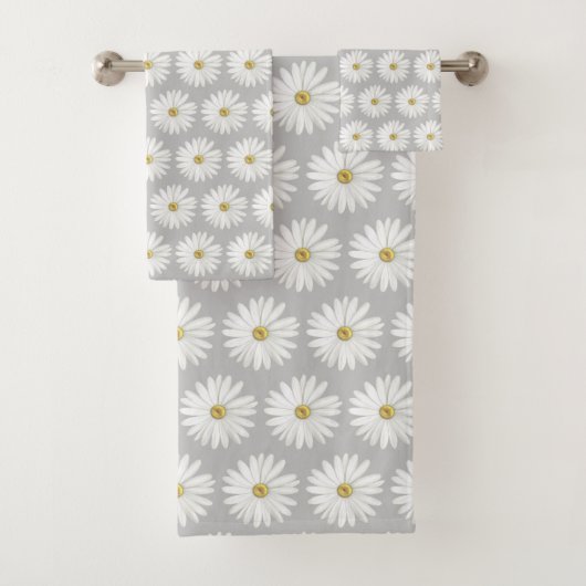 Schönes Daisy-Blume-Muster auf Light Grau Badhandtuch Set (Insitu)