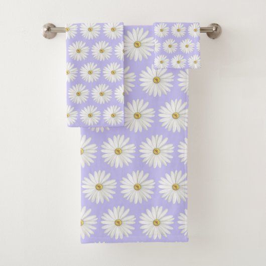 Schönes Daisy-Blume-Muster auf Light Periwinkle Badhandtuch Set (Insitu)