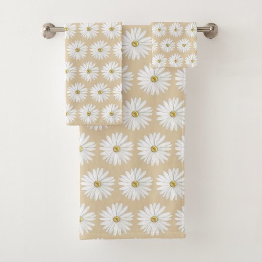 Schönes Daisy-Blume-Muster auf Sand Beige Badhandtuch Set (Insitu)