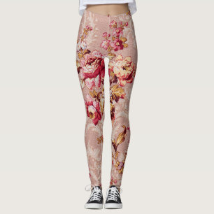 Schönes Damastmuster Vintage-Blumenmuster Rosa Leggings