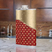 Schönes Deep Red Floral Muster mit Gold Ribbon Flachmann