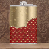 Schönes Deep Red Floral Muster mit Gold Ribbon Flachmann