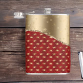 Schönes Deep Red Floral Muster mit Gold Ribbon Flachmann