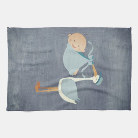 Schönes Dekor des Blue Stork Baby Dusche Party Geschirrtuch (Horizontal)