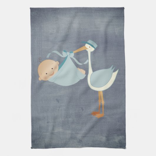 Schönes Dekor des Blue Stork Baby Dusche Party Geschirrtuch (Vertikal)