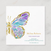 Schönes dekoratives Butterfly-Logo Schwarz Quadratische Visitenkarte (Rückseite)