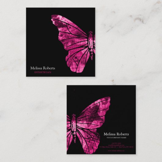 Schönes dekoratives Butterfly-Logo Schwarz Quadratische Visitenkarte (Vorne/Hinten)