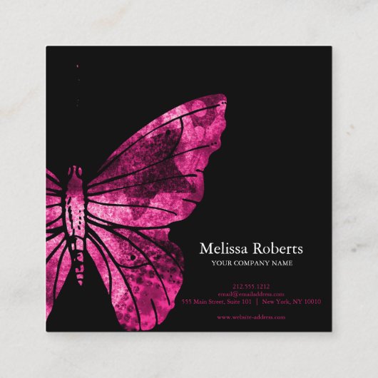 Schönes dekoratives Butterfly-Logo Schwarz Quadratische Visitenkarte (Rückseite)