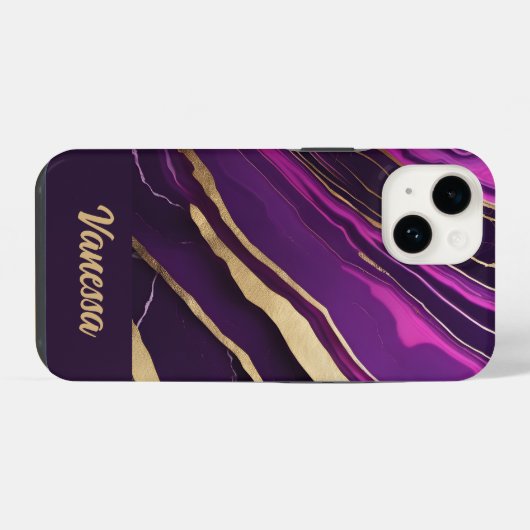 Schönes Design aus Lila und goldenem Marmor iPhone Hülle (Rückseite (Horizontal))