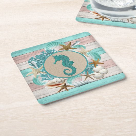 Schönes Design für Seashell & Seepferd Rechteckiger Pappuntersetzer (angewinkelt)